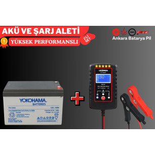 YOKOHAMA 12V 14 AH VE Ucomen 6/12V 2A Siyah Akü Şarj Cihazı YOKOHAMA 12V 14 AH VE Ucomen 6/12V 2A Siyah Akü Şarj Cihazı